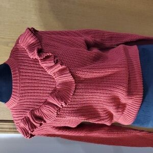 Blank NYC burgandy ruffle crop knit sweater chunky long sleeve